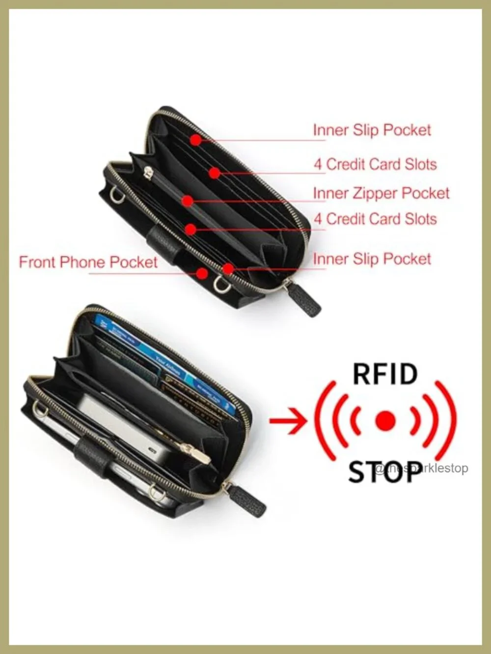 Genuine Leather Crossbody Wallet with RFID Blocking, Wristlet & Handbag